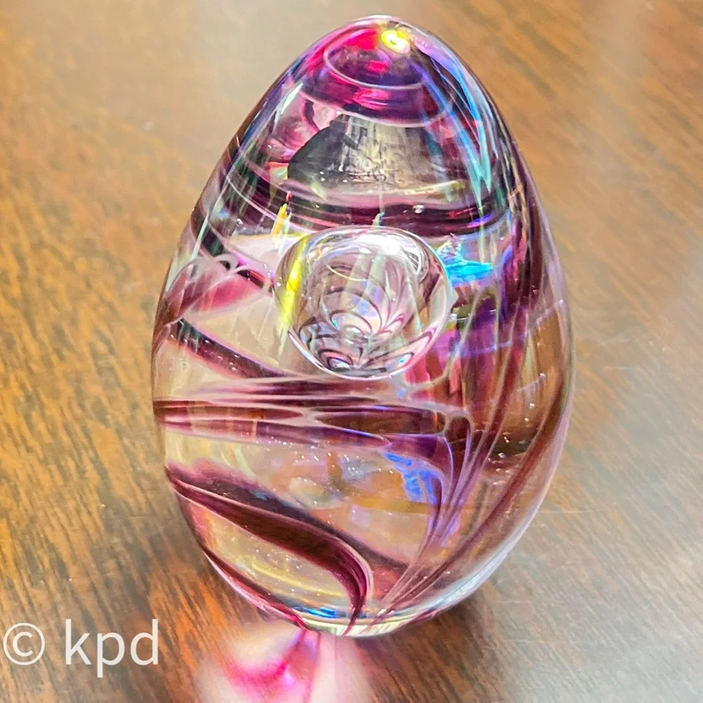 Glass Eye Studio Egg Iridescent Suspended Bubble Paperweight - Marked GES 96